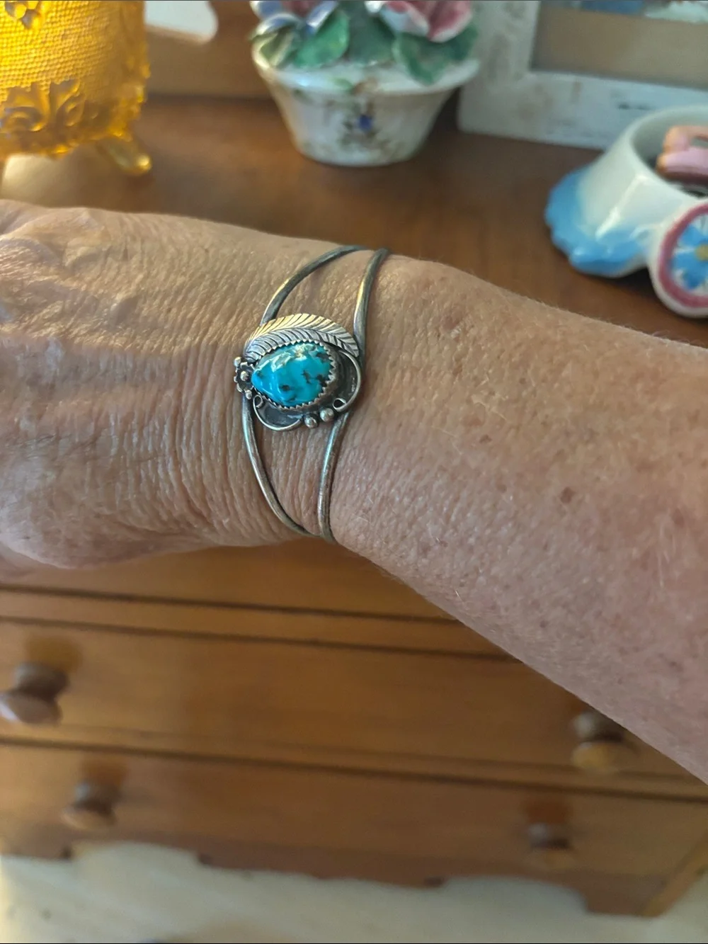 Turquoise Stone Sterling Silver Cuff Bracelet - Women Jewelry